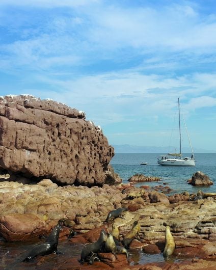 La Paz yacht charter anchored sea and rocks