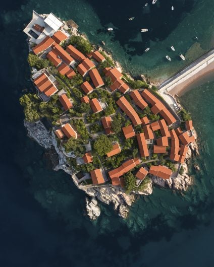 Montenegro island landscape red houses