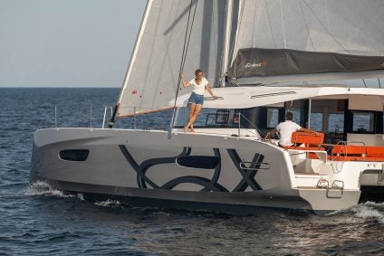 excess 14 sailing catamaran with sails up